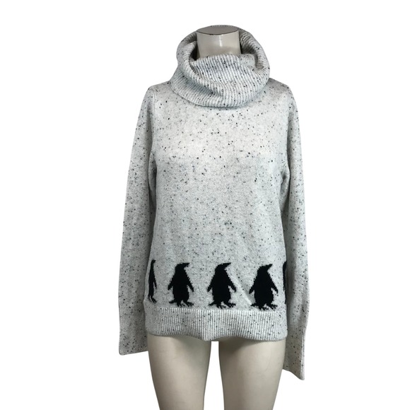 LOFT Sweaters - LOFT Womens Grey Speckled Penguin Graphic Cowl Neck Knit Sweater Small NEW